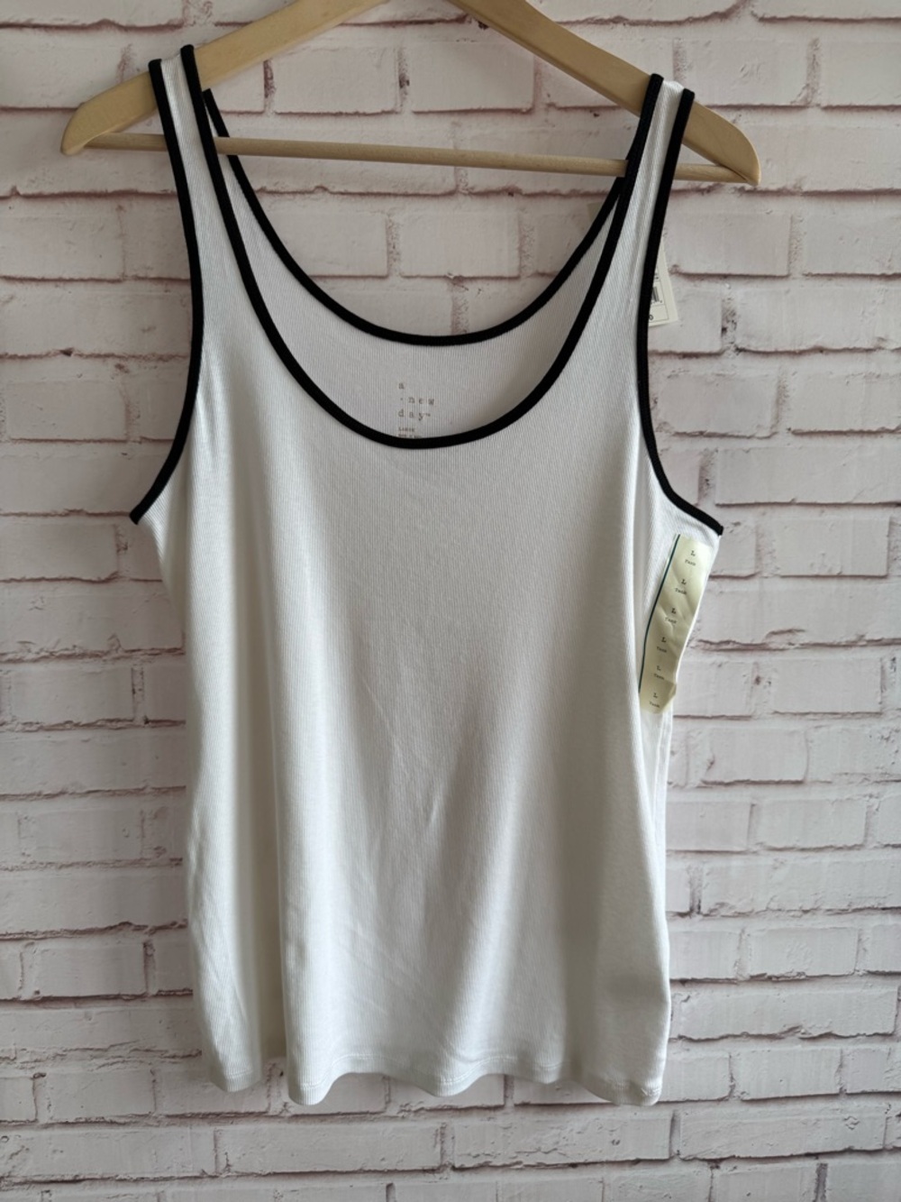 a new day White Tank Top with Black Trim - Scoop Neck Sleeveless